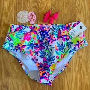 High waist bikini bottoms w/ stickers and tassel earrings